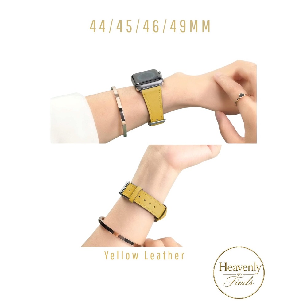 Genuine Yellow Italian Leather Watch Band 44/45/46/49MM Apple Watch Strap New